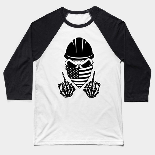 Skull Hardhat Middle Finger Baseball T-Shirt by  The best hard hat stickers 